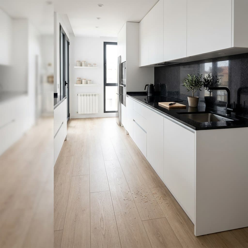 Waterproof Kitchen Flooring Installation with Light Beige SPC Planks