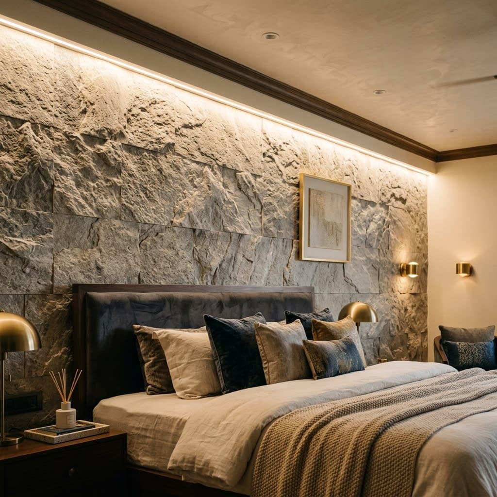 Textured Stone Wall for Modern Bedroom Decor Gurgaon