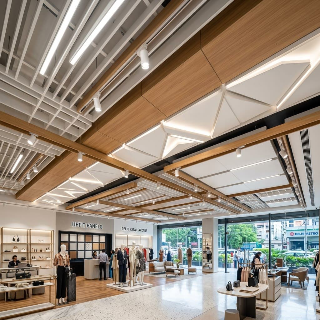 High-End Showroom Ceiling with Multi-Finish Upfit Panel System