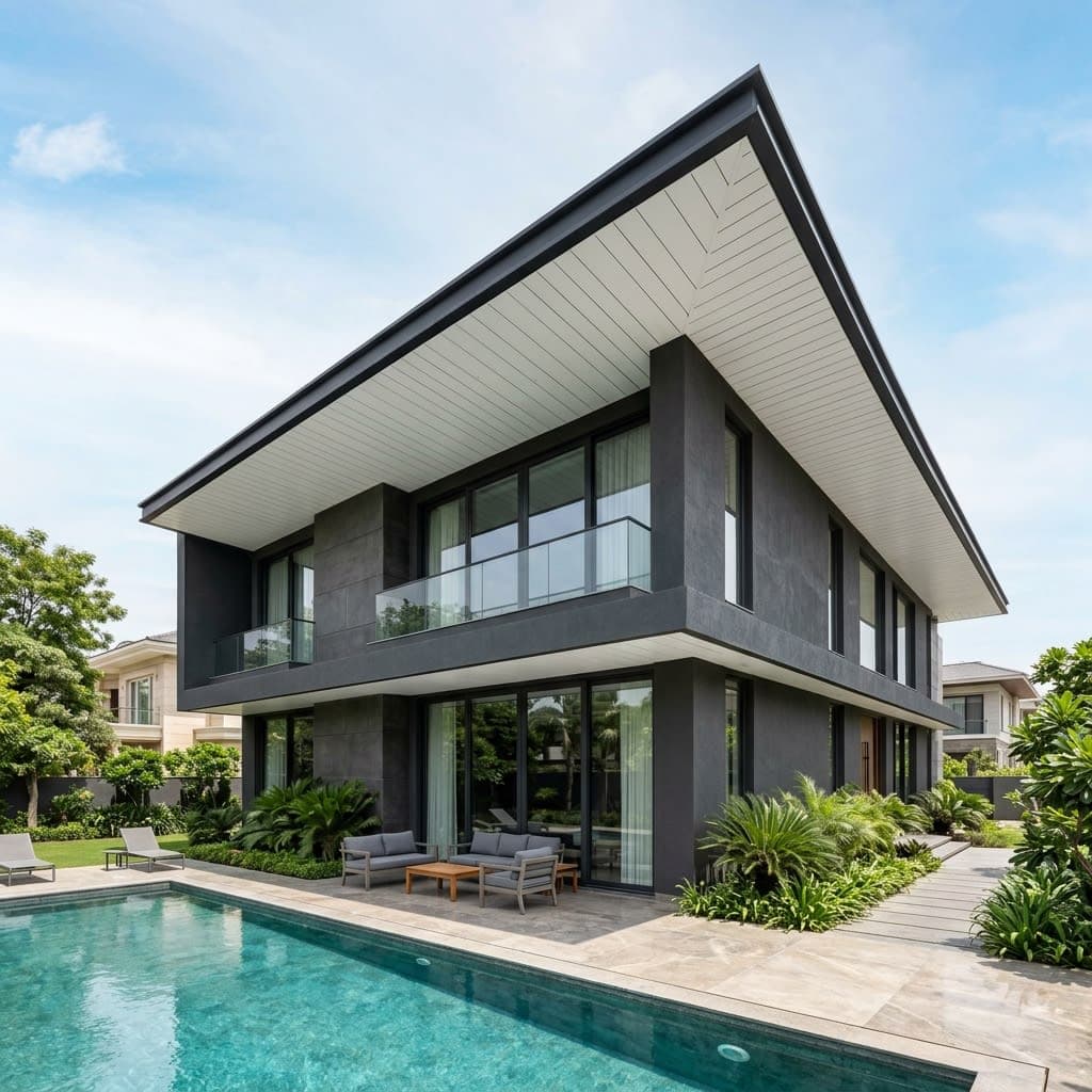 Luxury Villa in Gurgaon with White Upfit Panel Exterior Soffits