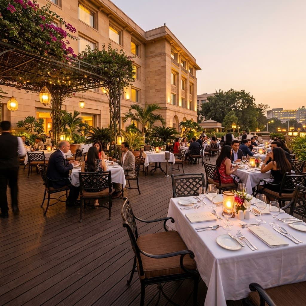 Commercial outdoor dining deck with premium WPC flooring in Delhi