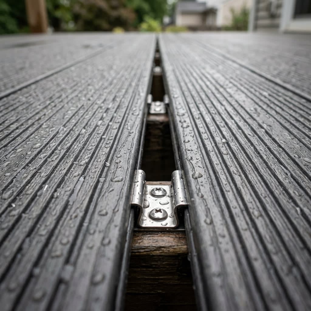 Waterproof WPC Decking surface texture after rainfall