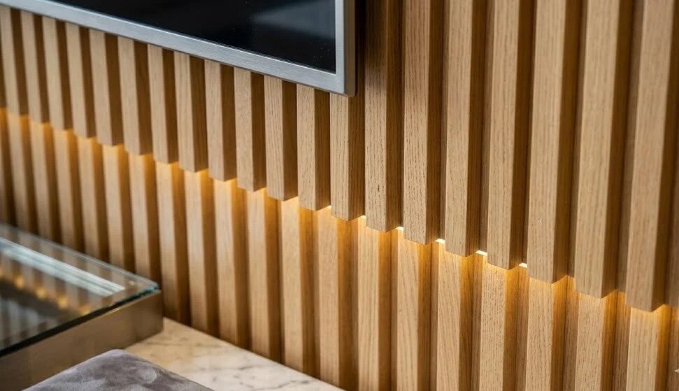 Close up texture of WPC fluted premium wall panels gurugram